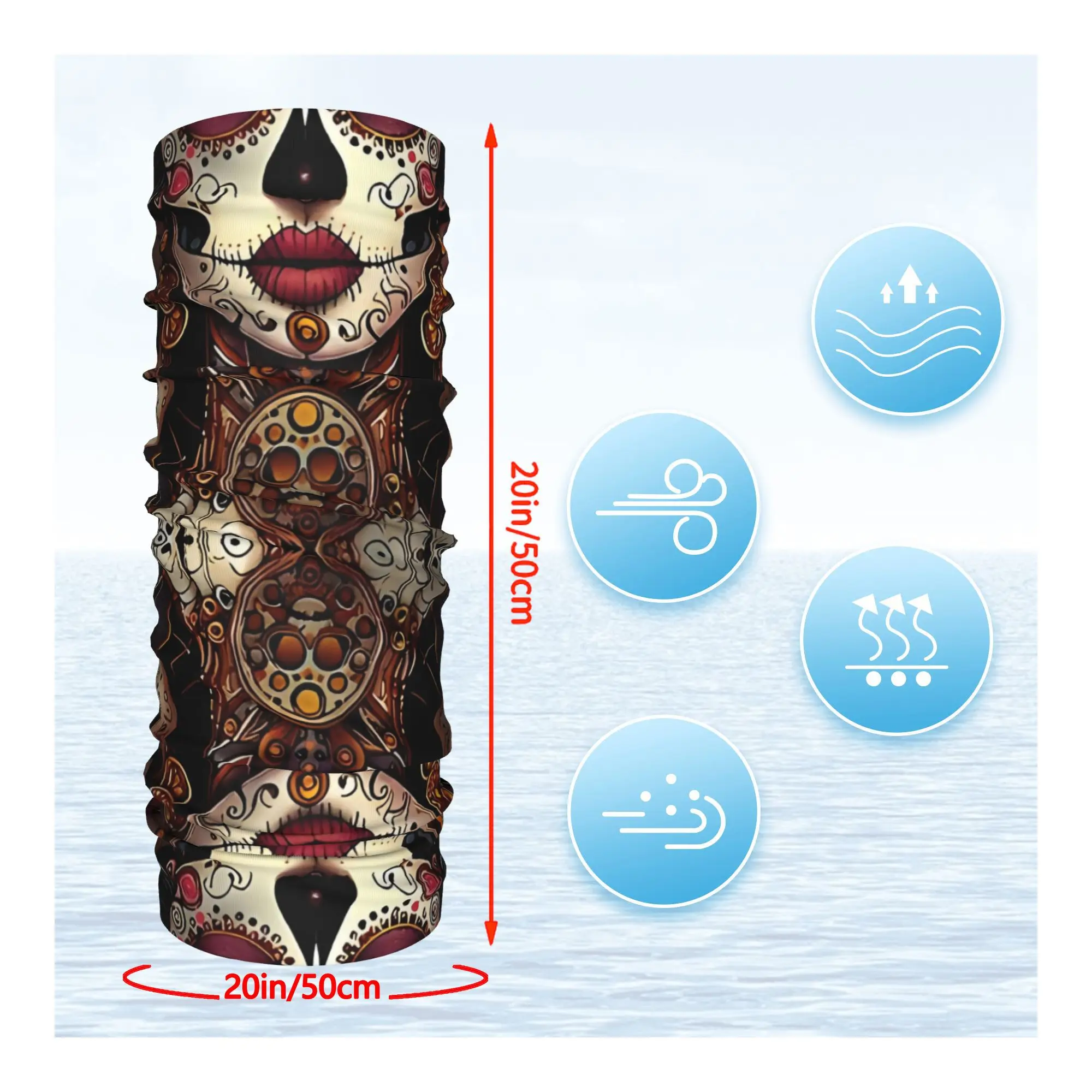 Customization Day Of The Dead Scarf Neckerchief Neck Face Mask Polyester Wicking Bandana For Outdoor Running Cycling Hiking
