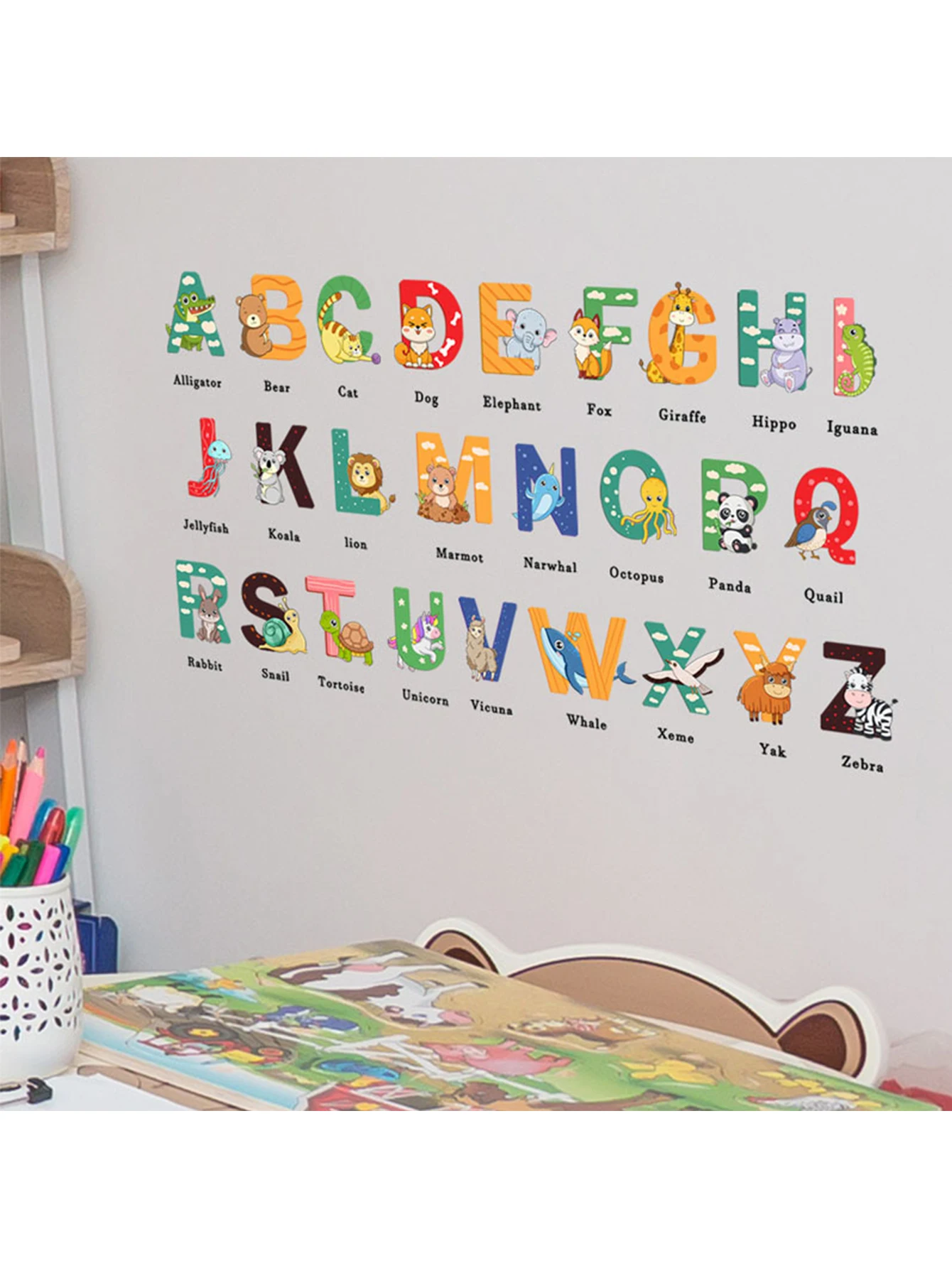 English letters animals colourful wall stickers children\'s room kindergarten bedroom living room back wall stickers