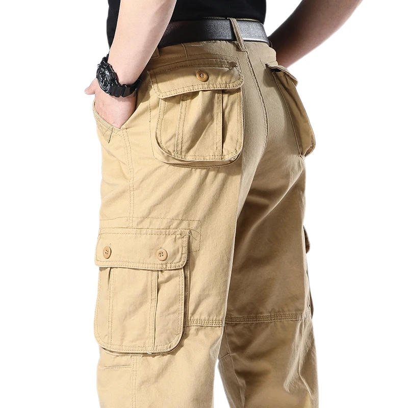 Men's Casual Cotton Work Trousers Straight Leg Wear Resistant Construction Site mid Waist Iron Free ket Pants