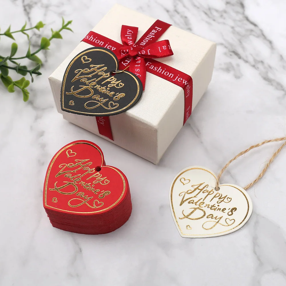 100pcs Bronzing Heart Tags Gift Bags Hang Tag Red White Black Paper Cards Labels Happy Wedding Valentine's Day Packaging