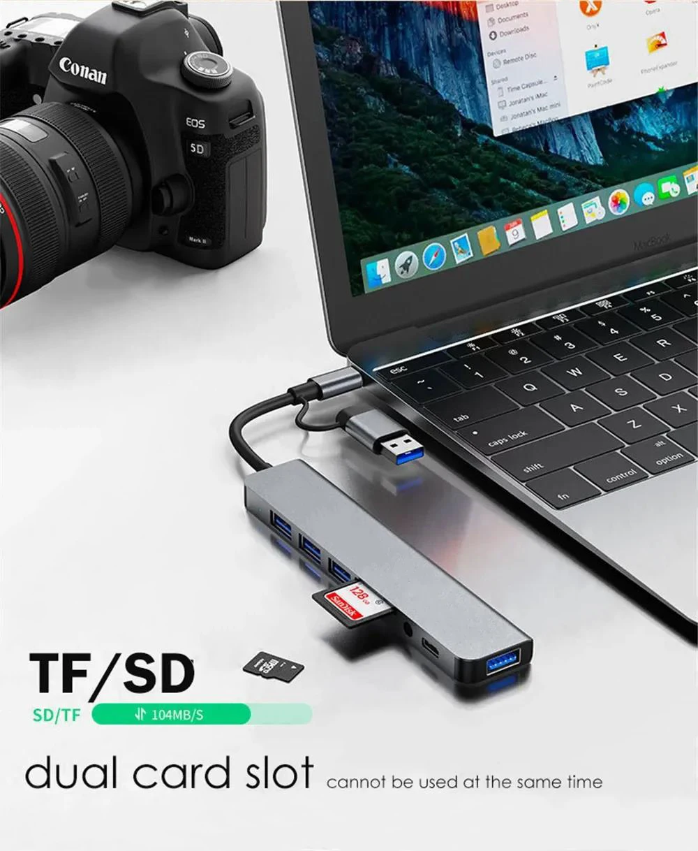 8-In-2 Port USB C Expander USB 3.0 Hub Type C Splitter Type C Dock Multiport 7 Port Adapter USB Expander For Xiaomi Phone Tablet