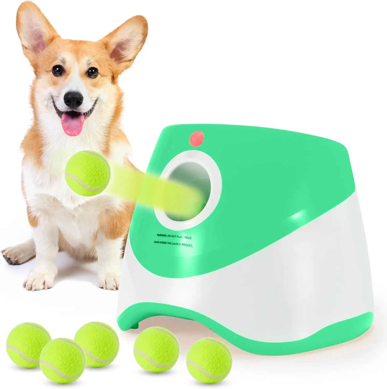 Dog  Launcher Automatic,10-30 FT Distance, USB Rechargeable  Thrower, LED Indicator Dog Toy, Included 6  Tennis balls (2