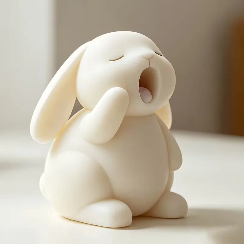 Cute White Lop-Eared Rabbit Yawning Desktop Ornament - Ideal Gift for Home Decor Perfect for Desktop Display
