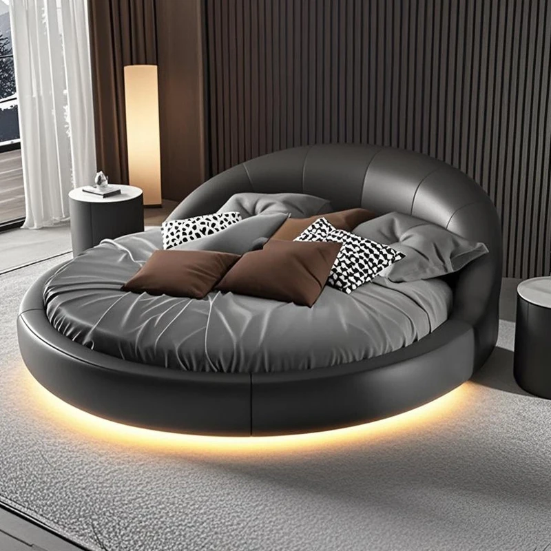 

Black Luxury Double Bed Couples Base Elegant Frame Modern Double Bed Size Adults Circle Cama Matrimonial Furniture For Home