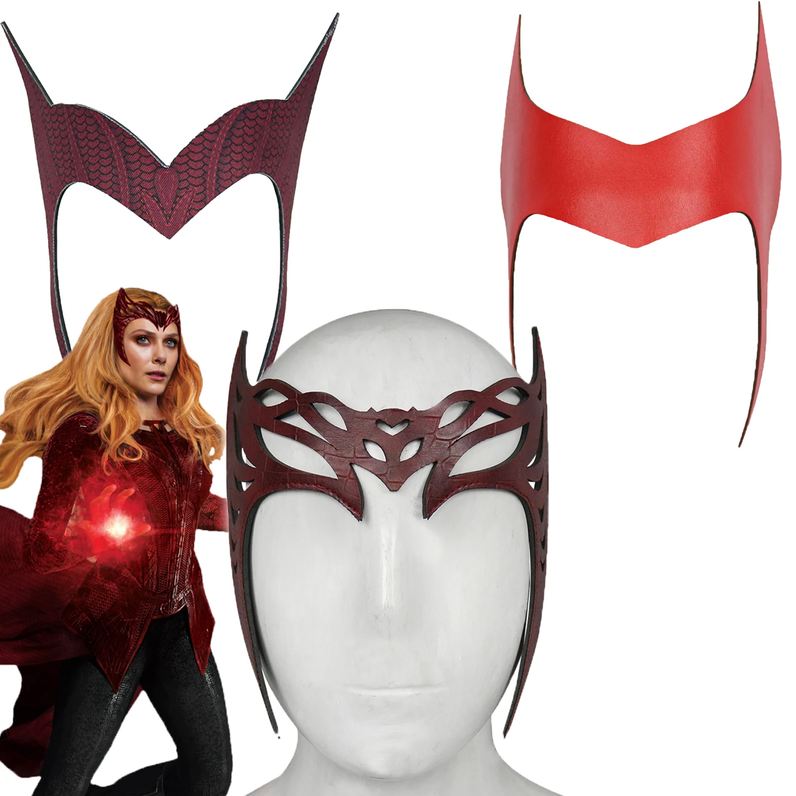 Superhero Scarlet Witch Cosplay pałąk maska skórzana nakrycia głowy osłona na twarz Halloween kostiumy Party dla dorosłych rekwizyty do Cosplay