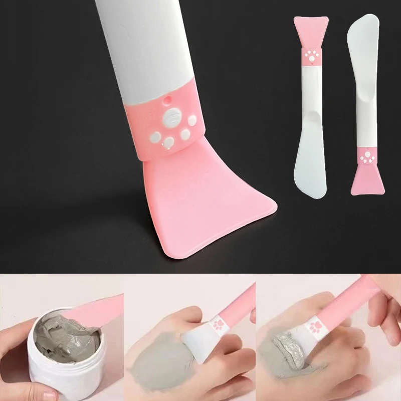 Lindo cepillo de máscara Facial de silicona de doble cabeza 2 en 1 cabeza suave con raspador integrado de doble uso palo agitador de barro herramienta de belleza DIY
