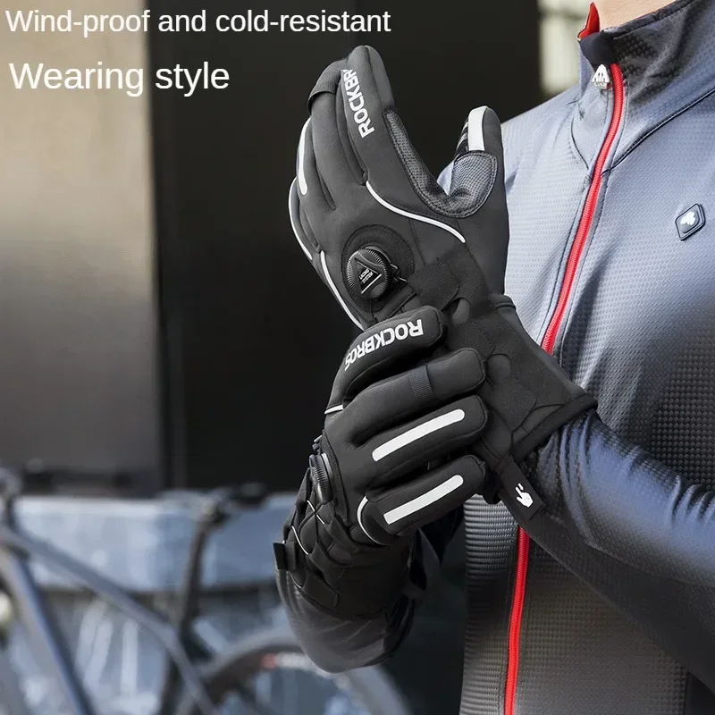 ROCKBROS Motorcycle Gloves Bicycle Electric Riding Gloves Men's Long Fingers Extended Warm Touch Screen Gloves Spring and Winter