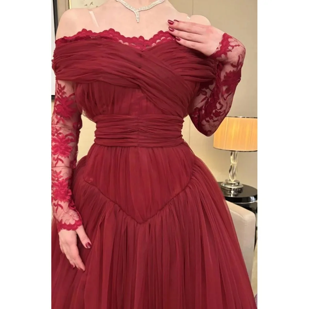 Vestido de fiesta personalizado con apliques de encaje exquisito para mujer, vestido de fiesta con cuello barco encantador de media manga, vestido de noche elegante de corte a para mujer