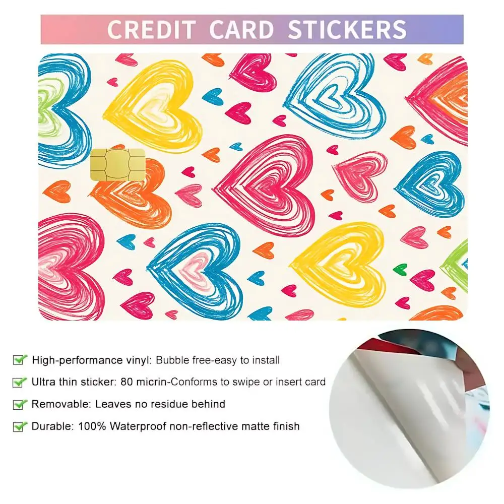 Colorful Heart Card Stickers Sticker Skin Film Cover For Small Chip Credit Debit Card Bus Card HT12