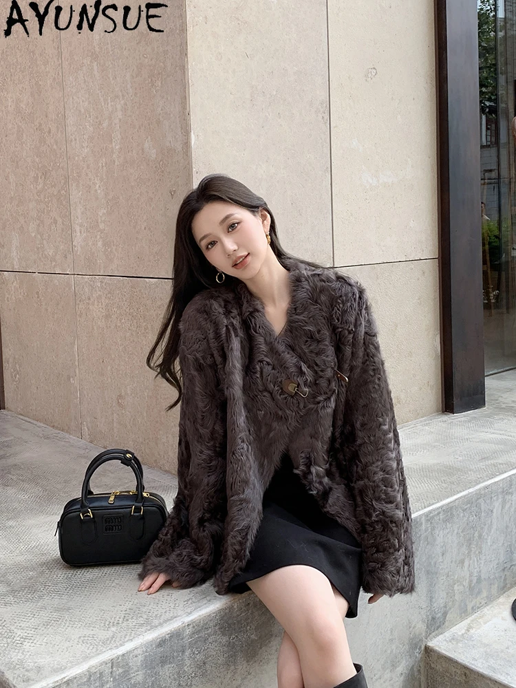 AYUNSUE 2025 새로운 Shearling Jacket 여성 100% 천연 양모 자켓 여성 의류 럭셔리 짧은 느슨한 모피 자켓 Abrigo Mujer
