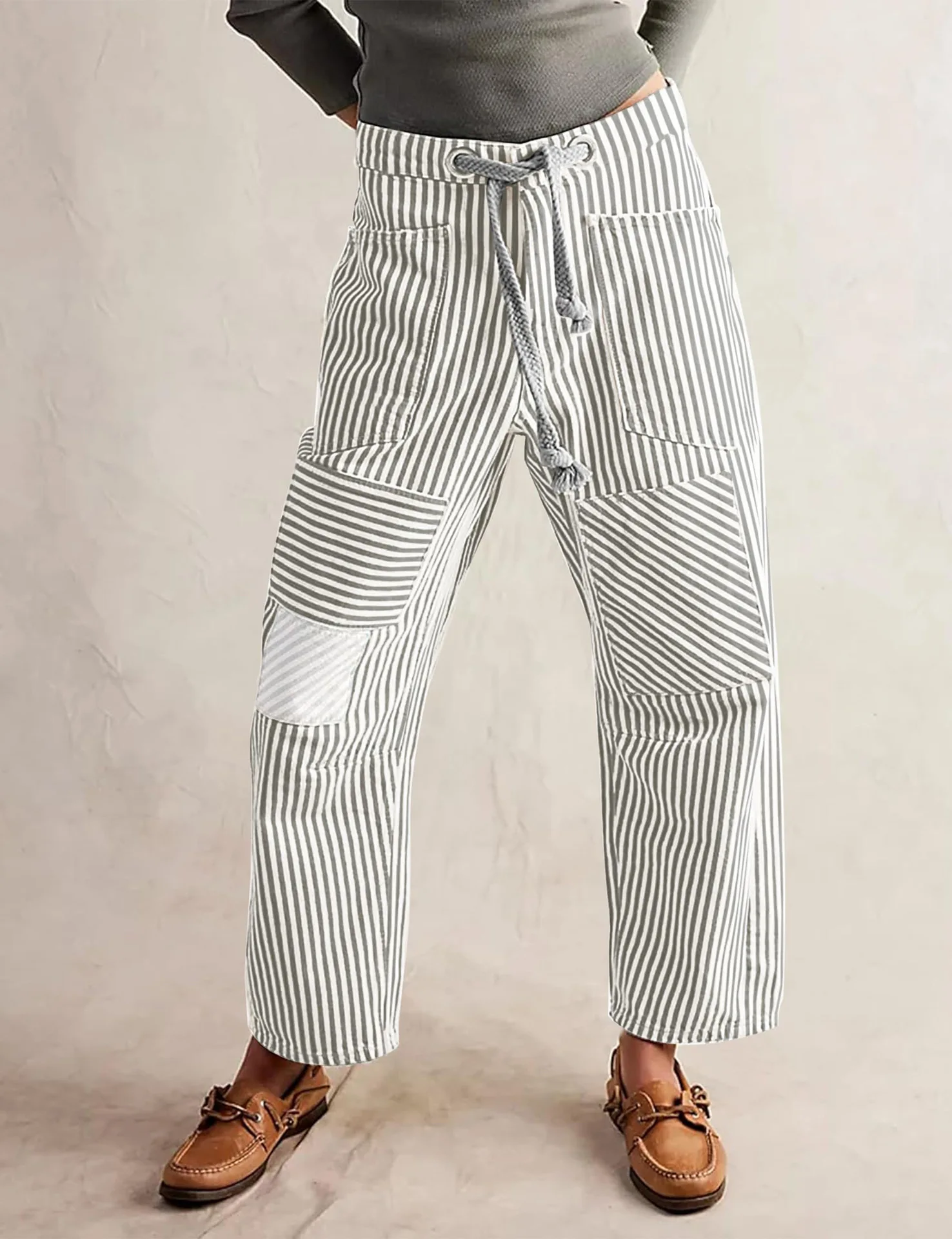 

Women's Casual Striped Wide Leg Jeans Fall Spring 2025 Casual Stylish Splicing Pocket Trousers Y2K Clothes Streetwear Pants
