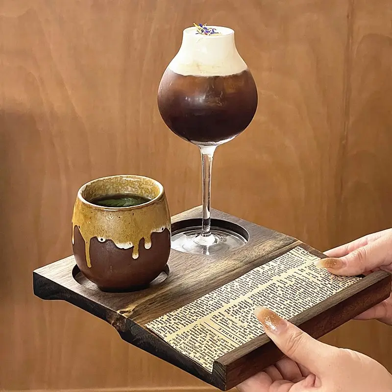 

Винтажная специальная чашка для напитков, чашка на высоких ножках, чашка для кофе латте, японский деревянный поднос, набор напитков, инструменты для кофейни, кухонные аксессуары