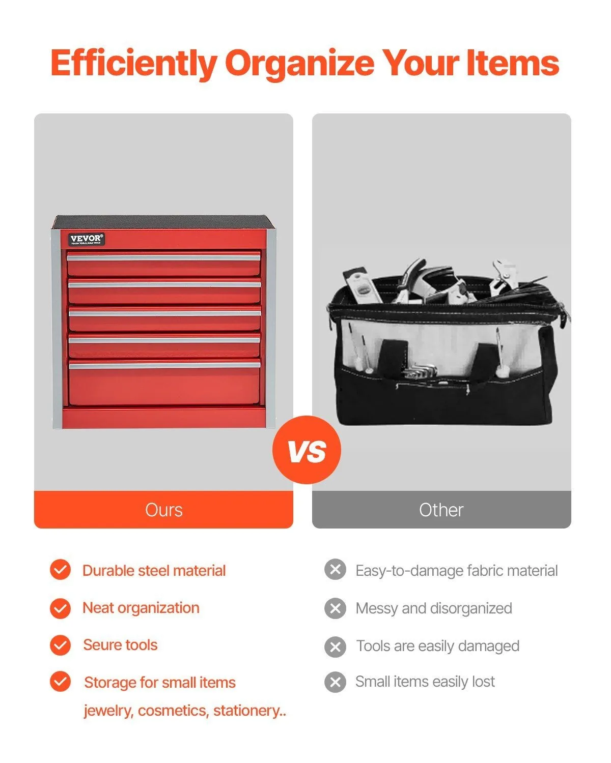 Tool BoxPortable 8.6 Inch Metal Tool Box with 5 Drawers for Organized Storage Red