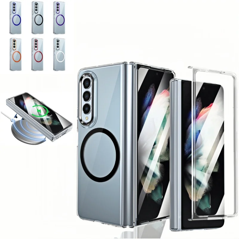 

Роскошный магнитный чехол для беспроводной зарядки Magsafe для Samsung Galaxy Z Fold 3, прозрачный чехол