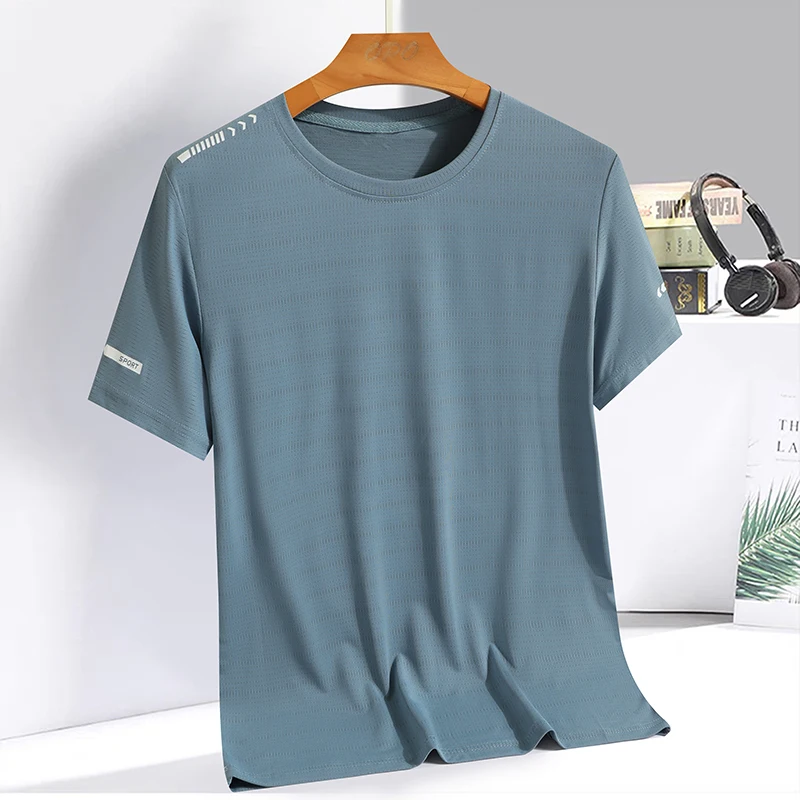 Summer ice silk short sleeved T-shirt for men and women, quick drying and breathable sports top, outdoor running duanT