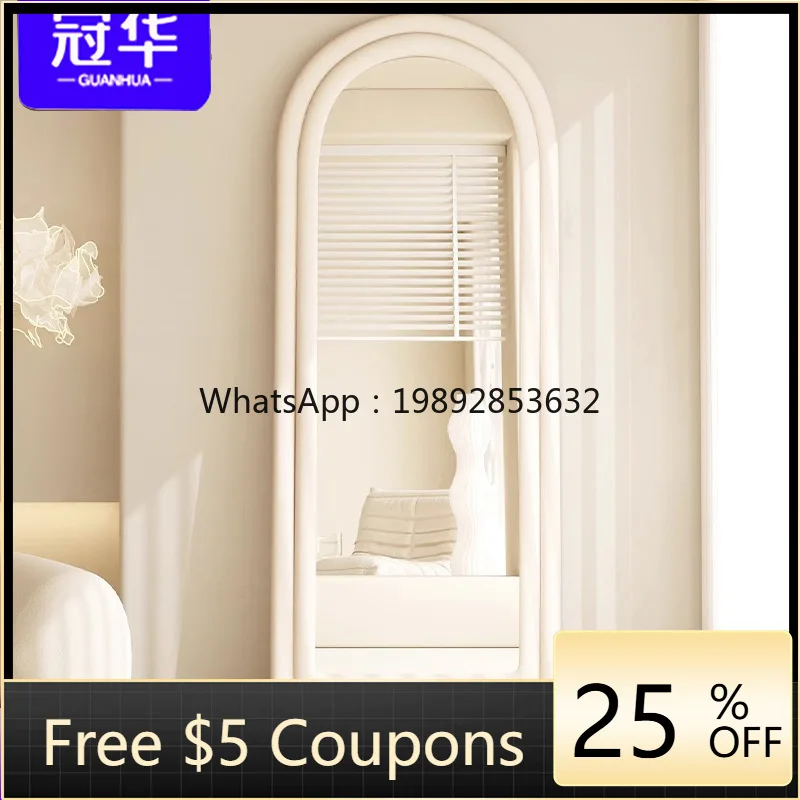 

LYY Cloth-Wrapped Mirror French Double Arch Door Dressing Floor Mirror for Home Use Girls' Bedroom Full-Length Mirror