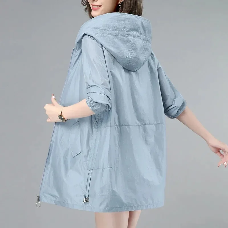 Women Thin Jacket New Sun UV-proof Hooded Coat Outdoor Long Sleeve Female 2024 Summer Windbreaker Casual Outerwear Top N817