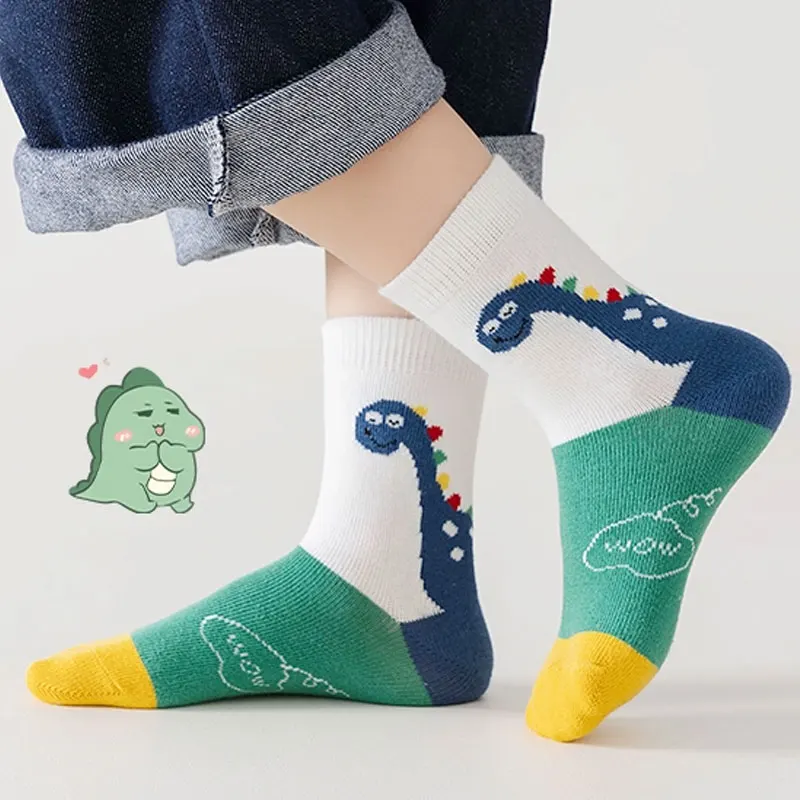 5 Pairs/Lot Winter Warm Baby Socks Thermal Thick Cotton Short Sock for Infant Autumn Cute Cartoon Dinosaur Print Kids Socks