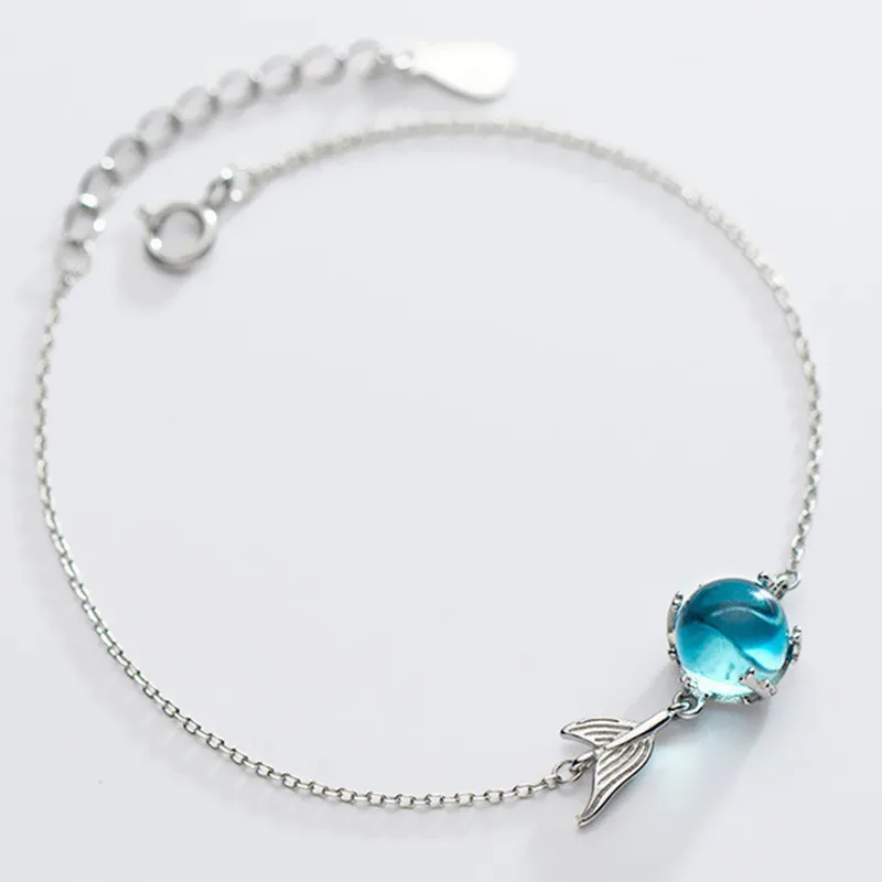 925 Sterling Silver Fish Tail Crystal Charm Bracelets For Women Luxury Quality Fine Jewelry Accessories Argent 925 ​Jewellery