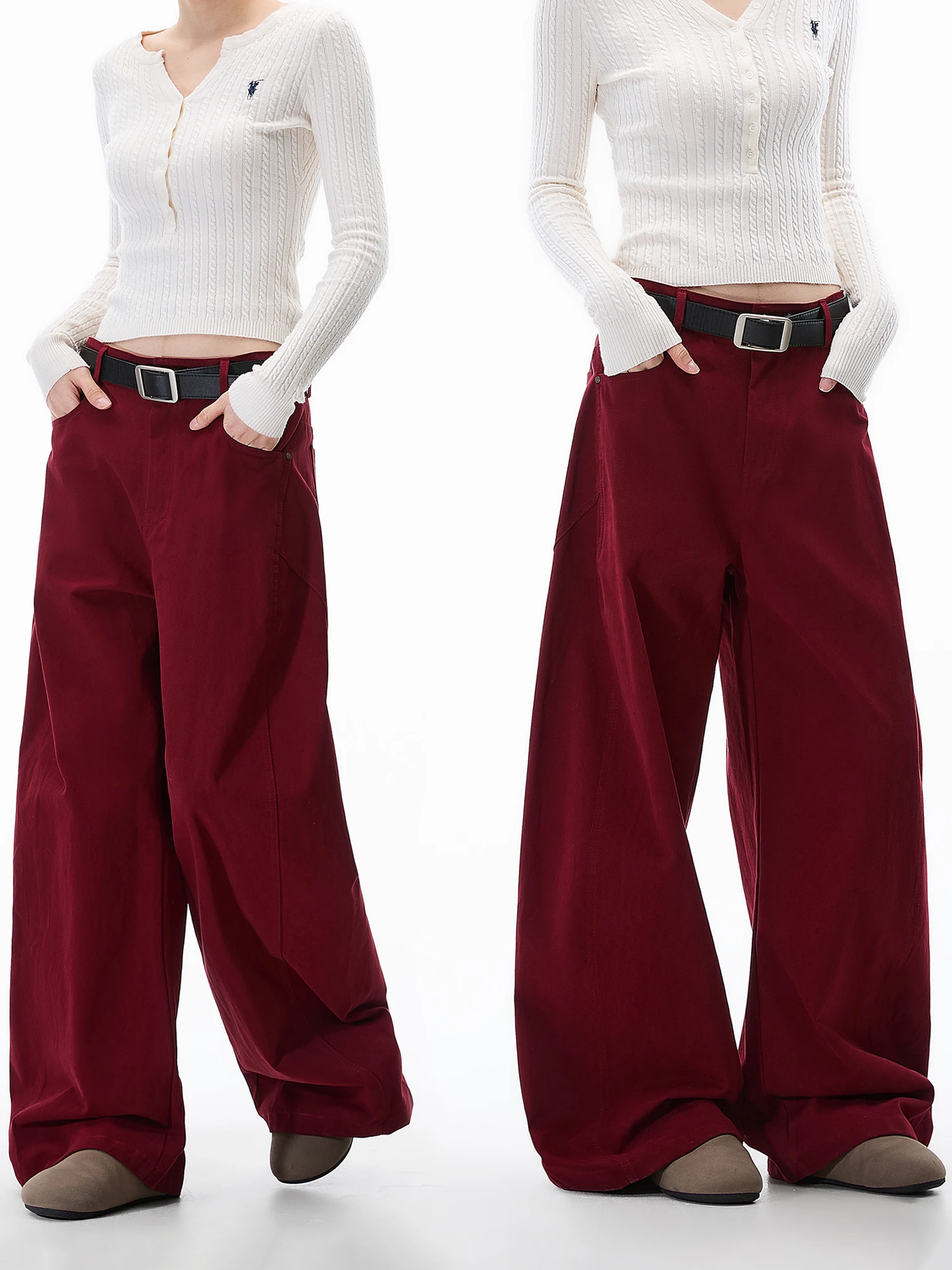 

High Waist Thiened Fce Women's Loose Wide Leg Pants Bury Casual Floor-Length Straight Tube Pants Korean Sle