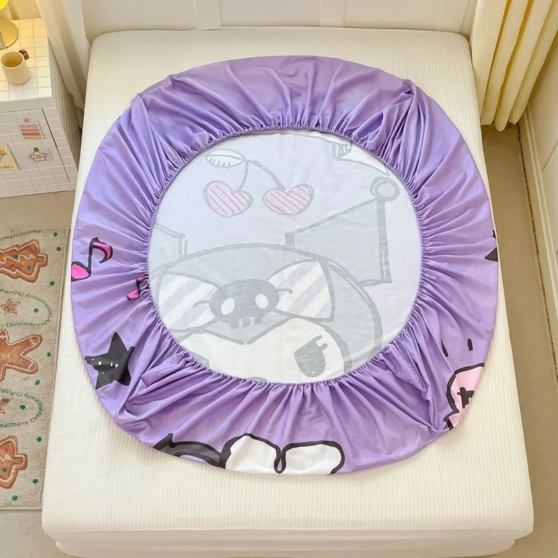 Sanurgente Kuromi-Couvre-matelas en coton pour enfants et adultes, drap-housse, couvre-lit, lin, dessin animé, Hello Kitty, Cinnamoroll, Queen