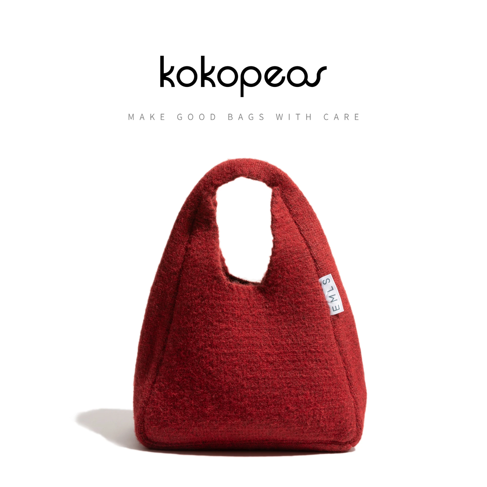 

KOKOPEAS Autumn Winter Knitted Solid Color Hobo Pouch Red Christmas Style Fashion Ladies Daily Phone Purse Cotton Fabric Handbag