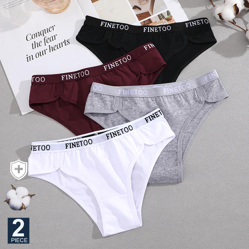 FINETOO 2Pcs/Set Women\'s Underwear Cotton Mid Waist Women\'s Panty Sexy Female Lingerie Briefs Plus Size Panties Intimate Pantys