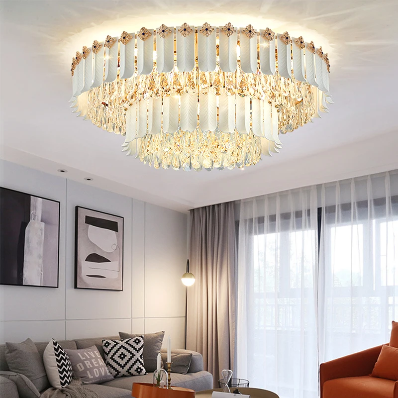 Ceramic LED Crystal Ceiling Lights for Living Room Plafonnier Lustre Luz Remote Control Ceiling Lamp Luxury Home Decor Lighting