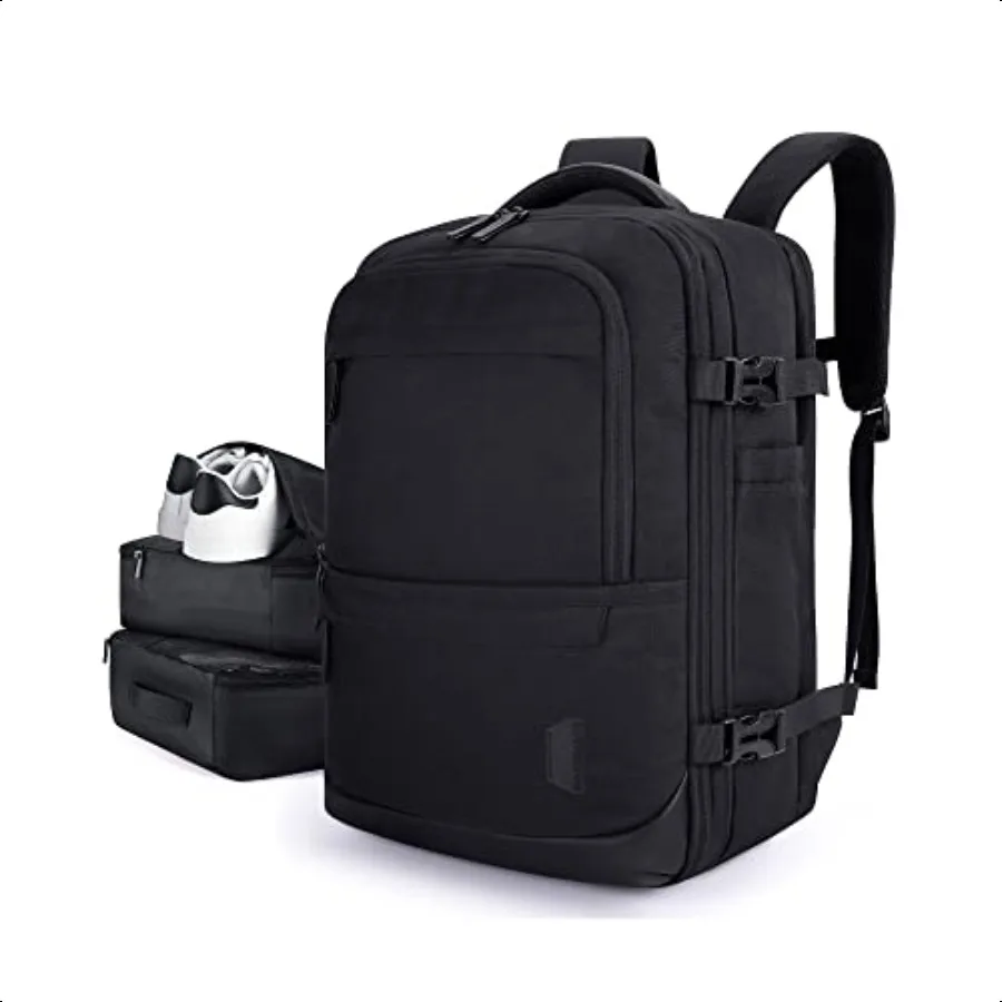 

40L Black Travel Laptop Backpack with Packing Cubes and Shoe Bag