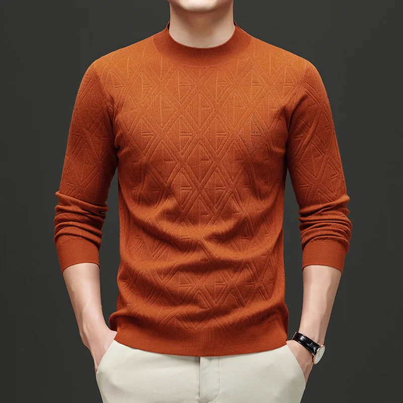 

Rhinestone Jacquard Silk 3% Sweater For Men Pullovers Easy Care Winter Thick Quality Classic Fashion Knitwear Sueter Para Hombre