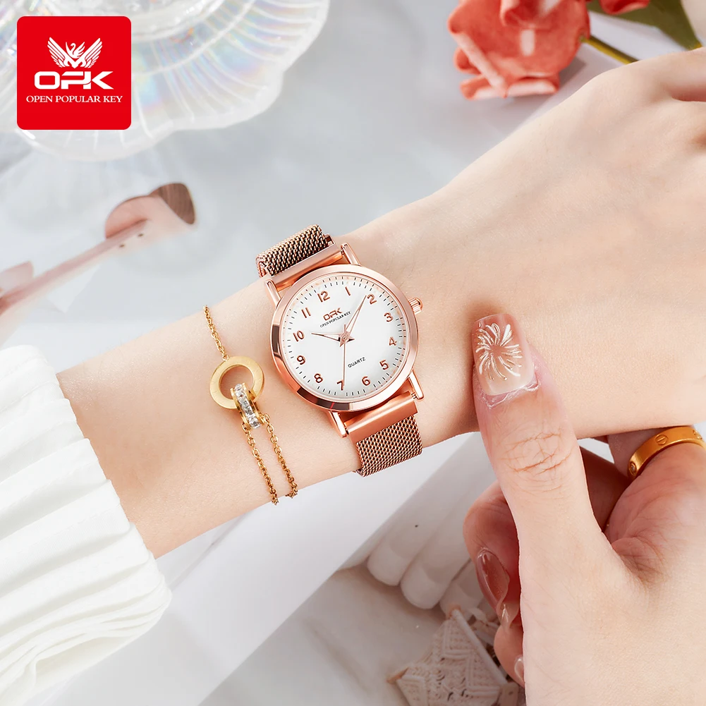 OPK 8115 Women Watch Fashion Simple Women's Quartz Watch Classic Digital Scale Waterproof Luminous Dial Dress Women Watch Reloj