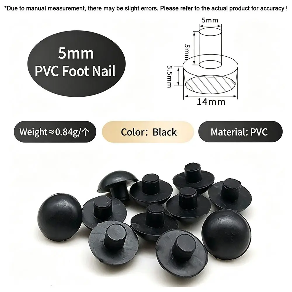 50Pcs M5/M5.8/M6 Glass Top Table Furniture Embedded Bumper with Stem Black/Transparent Rubber Grippers Table Spacers
