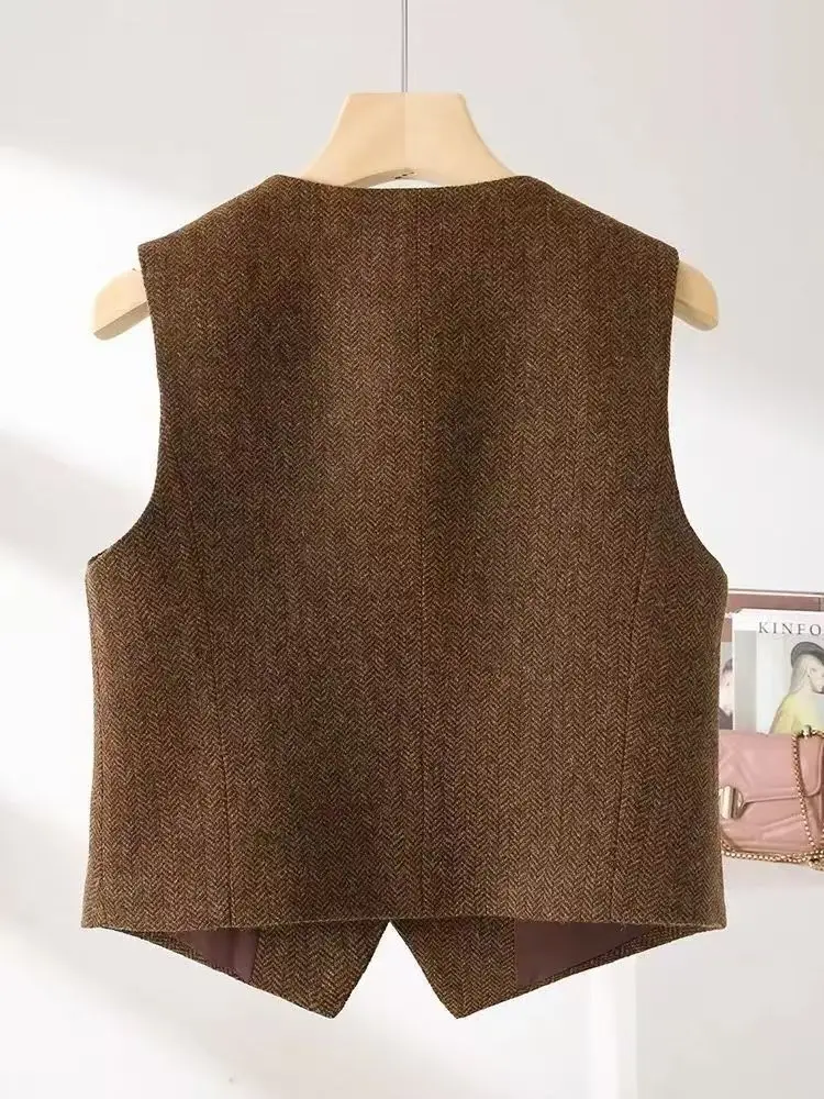 Retro British Style Vests Women All-match Outwear Elegant Trendy Vintage Solid Temperament M-3XL Office Lady Spring Autumn Cozy