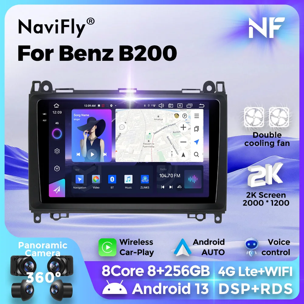 Navifly 9-inch Android 13 car radio BT GPS 4G multimedia video player For Mercedes Benz B200 A B Class W169 W245 Viano Vito W639