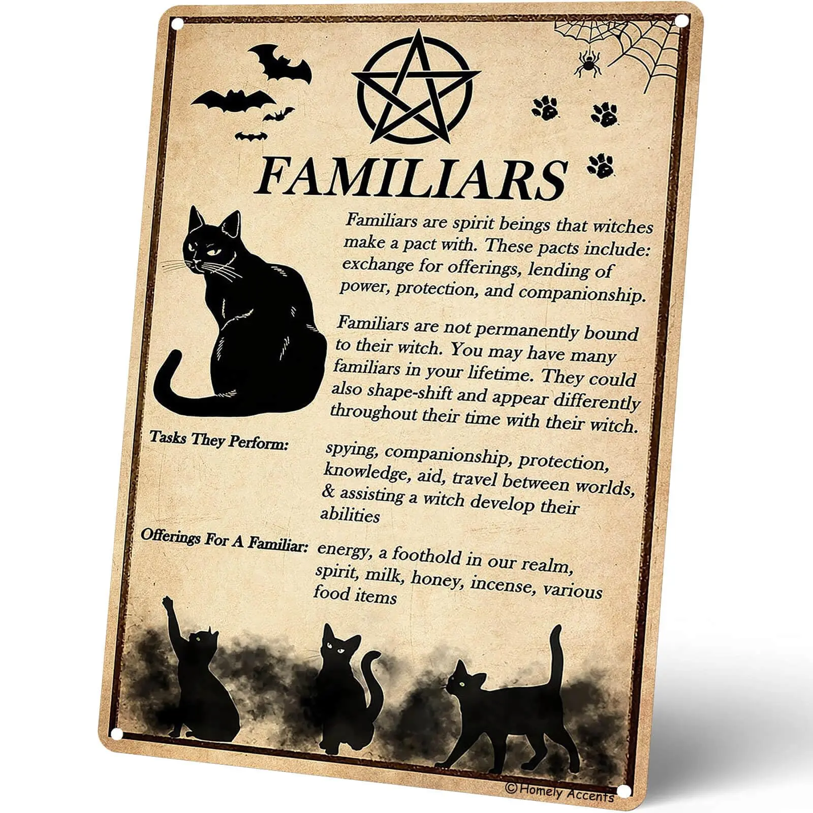 Homely Accents Witchy Black Cat Poster, Salem Cat Witchcraft Vintage Decor, Metal Tin Sign for Halloween Farmhouse, Porch, Bathr