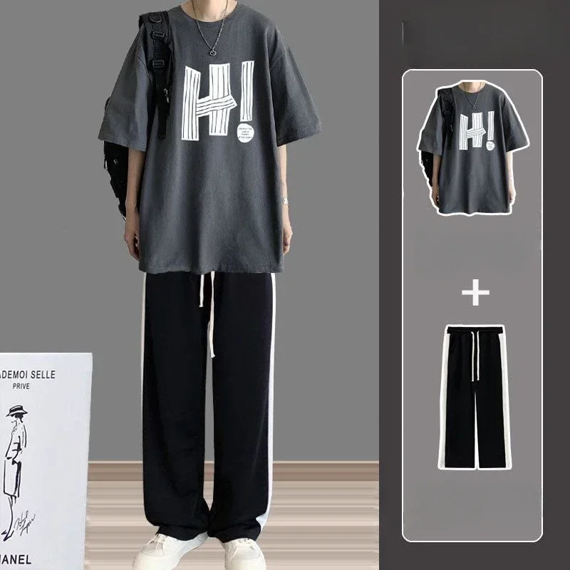 Sweatshirts White Sweatsuit Oversized T-shirts Pants Suits for Men Cotton Man Trousers Sets Tracksuit Cool Elastic Basic Xl Tee