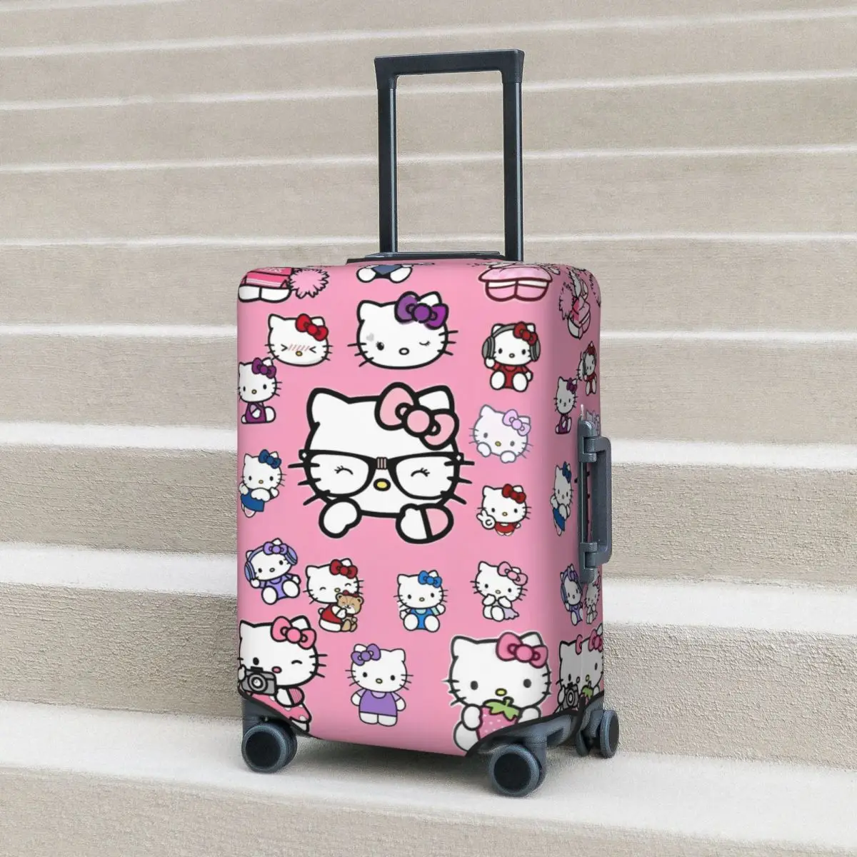 

Pink Hello Kitty Suitcase Cover Cat Animal Print Vacation Cruise Trip Fun Luggage Accesories Protector