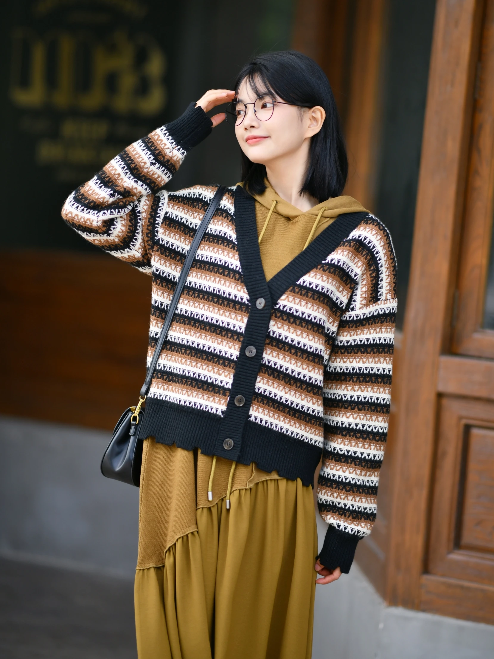 

Свободный утепленный вязаный кардиган с V-образным вырезом, в полоску, с открытым передом, в уличном стиле, с длинными рукавами, хлопковый, женский, осенне-зимний