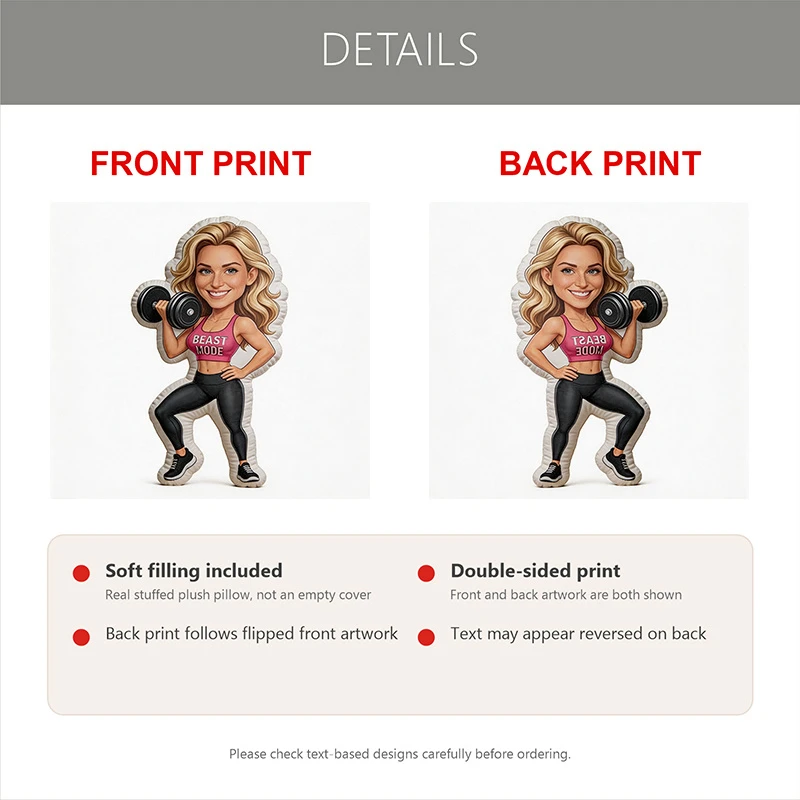 Custom Photo Fitness Body Shaped Pillow, Personalized Gym Workout Decorative Cushion, Unique Home Decor Accent for Sofa & Bedroo