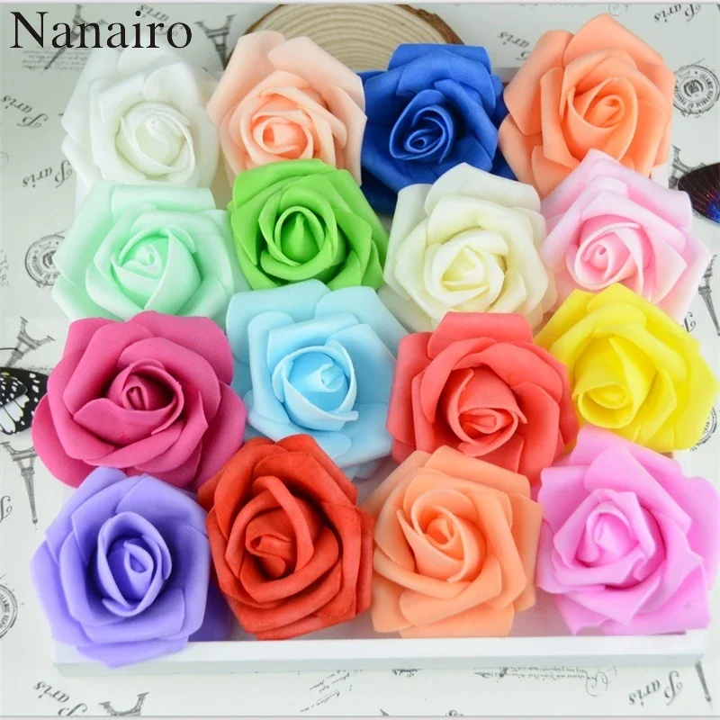 100pcs 6cm Artificial PE Foam Rose Flower Heads For Wedding Home Party Decoration DIY Garland Craft Supplies Fake Flowers Ball