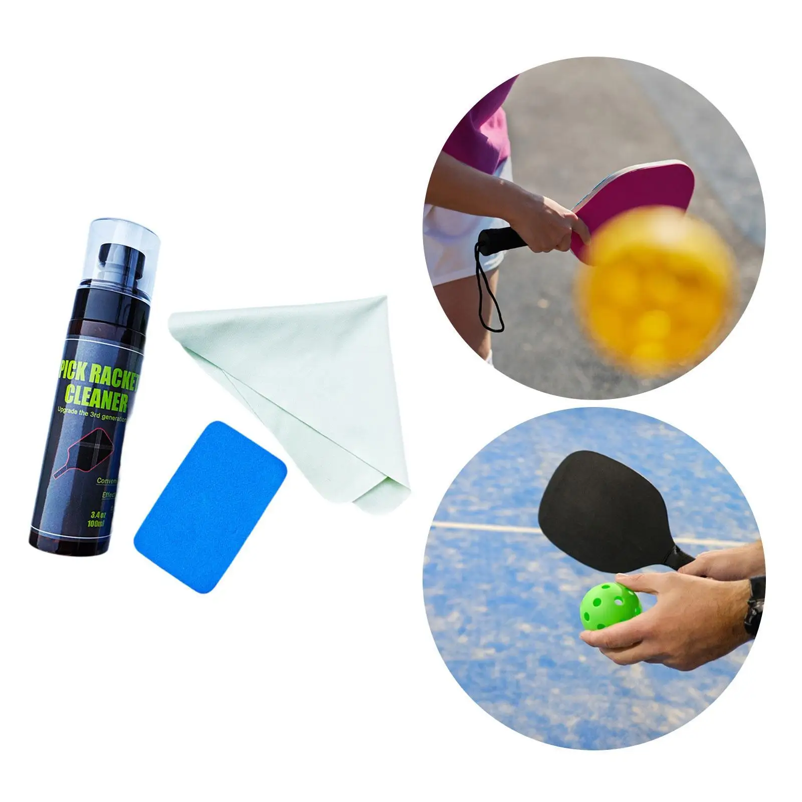 

Очиститель поверхности Pickleball Paddle с чистящей губкой 100 мл Улучшает позвоны и точность Портативный набор для ухода за ракетками Pickleball