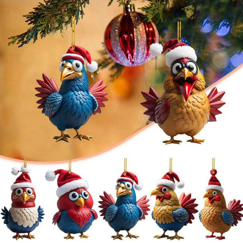 Creative Animal Chicken Rooster Series Pendant Acrylic Keychain For Christmas Tree Decoration Car Key Cock Key Holder D7L8