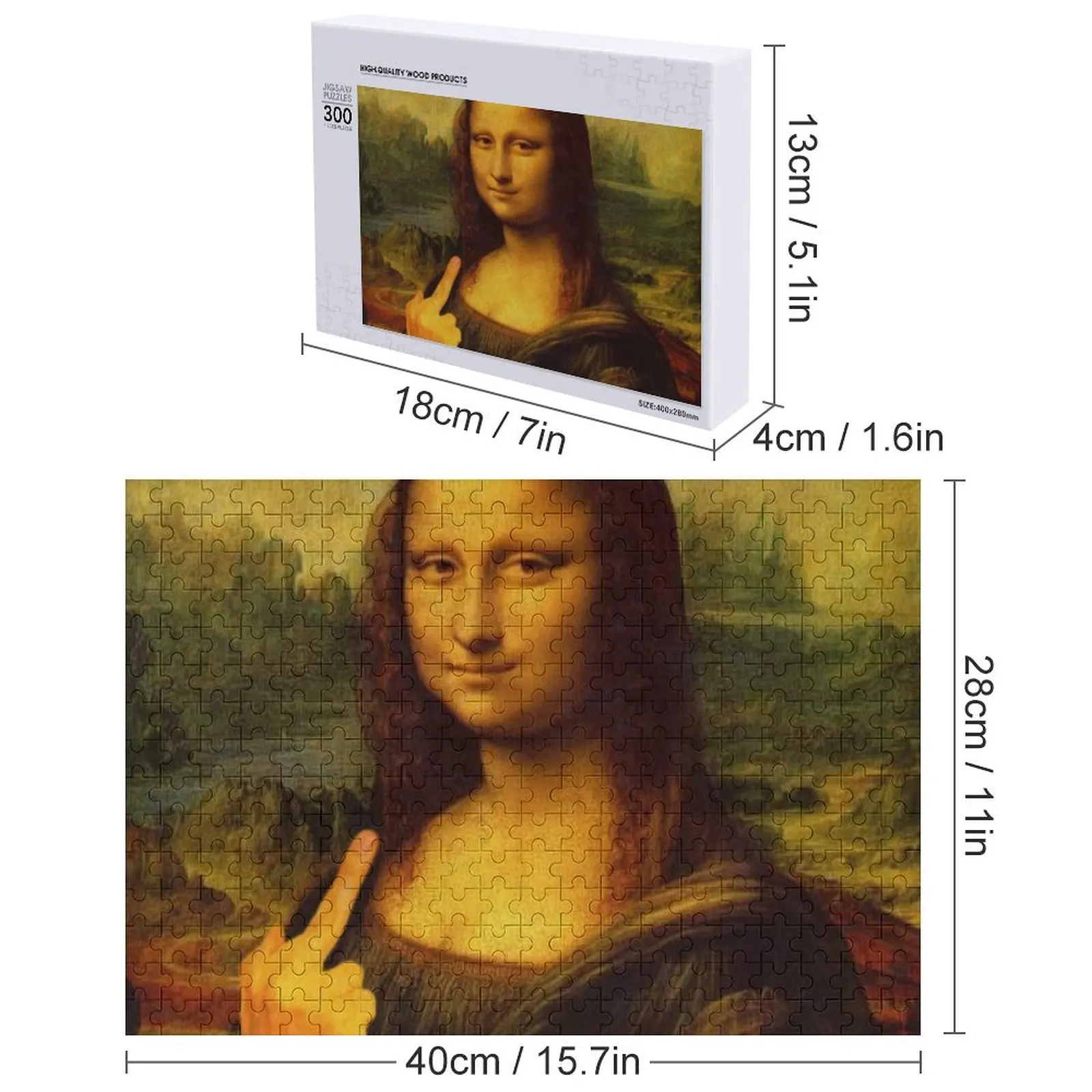 الموناليزا مضحك اللوحة الاصبع الوسطى ملصق بازل قطع هدية قابلة للتخصيص لغز الأطفال