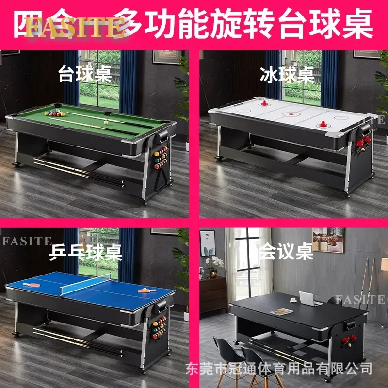 For 4 in 1 Multifunctional Billiard Table Air Hockey Pong Dining Rotating Game Table Household Indoor Sports Furniture