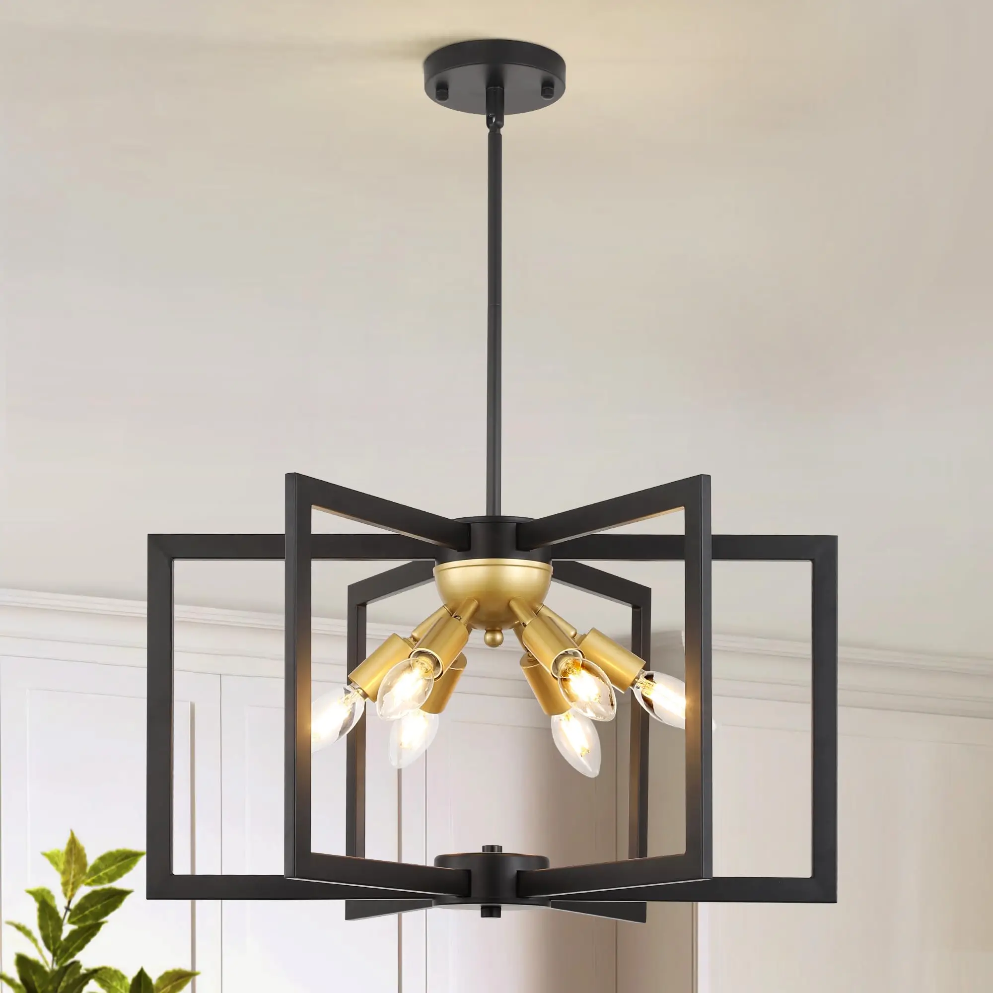 

Gold Pendant Light 6-Light, Modern Farmhouse Dining Room Light Fixtures, Industrial Black Metal Chandelier for Entryway Hallway