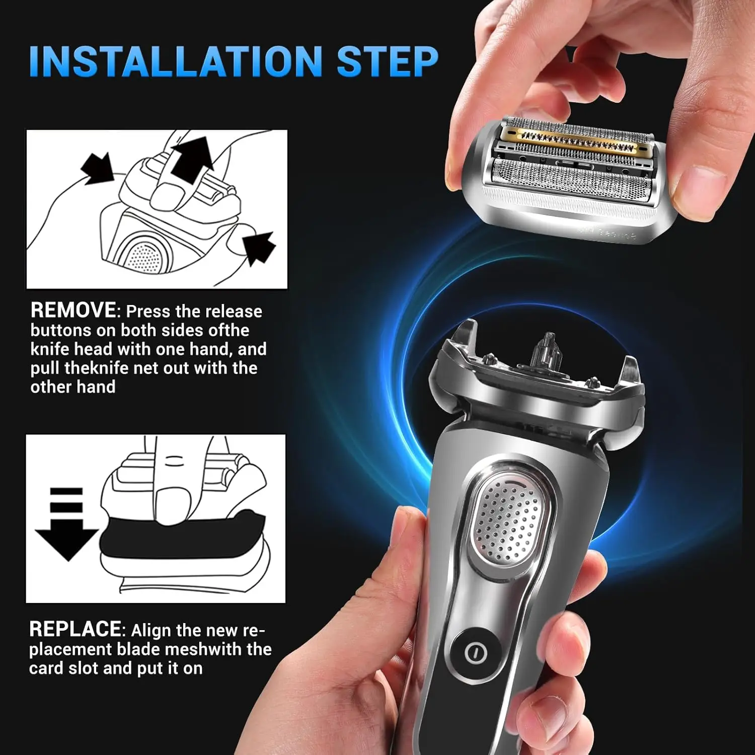 ماكينة حلاقة كهربائية من السلسلة 9 Pro 94M لشفرات الحلاقة الكهربائية براون 94M 9030S 9040S 9050CC 9070CC 9040s9 (عبوة واحدة) #3