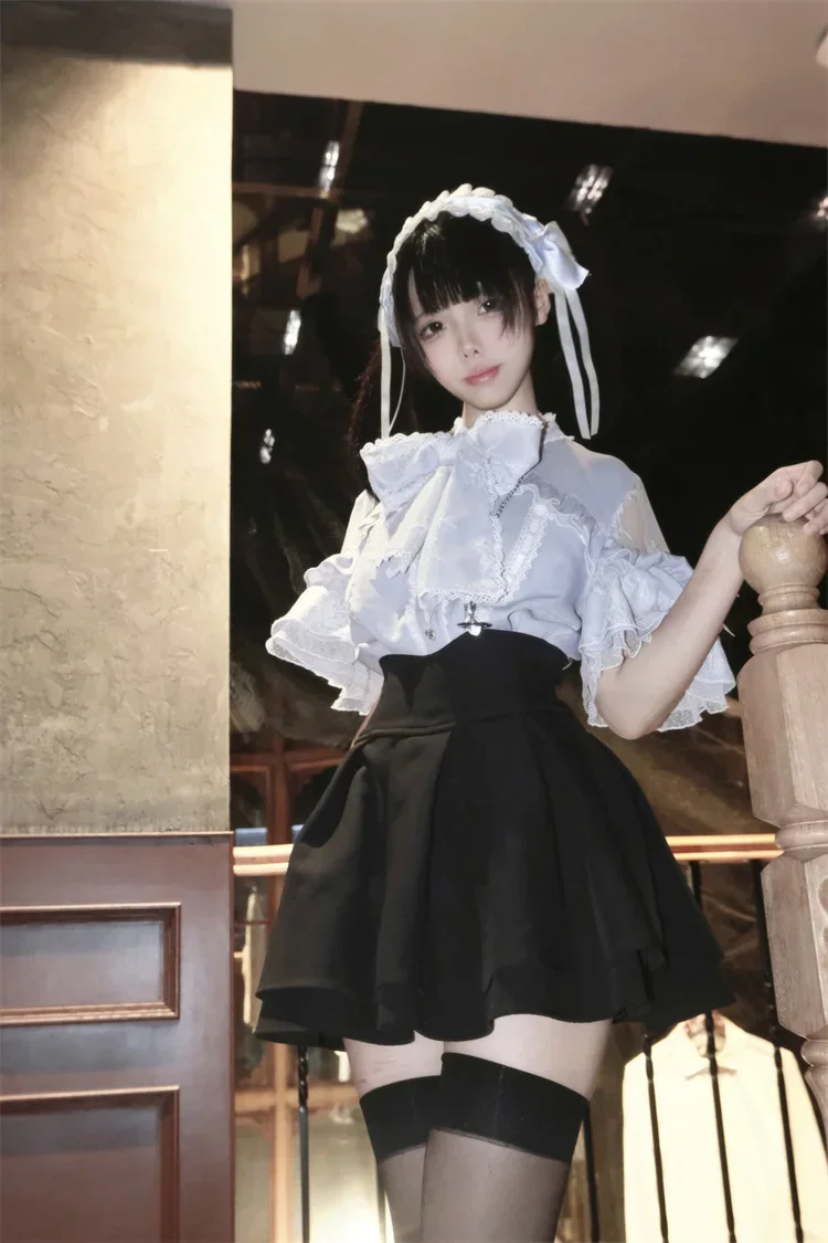 Mine Style Mass Mass Production Shirt FWomen's Original Japanese Sweet Lace Bow Off-Shoulder Short-sleeved Blouses Y2k Skirt