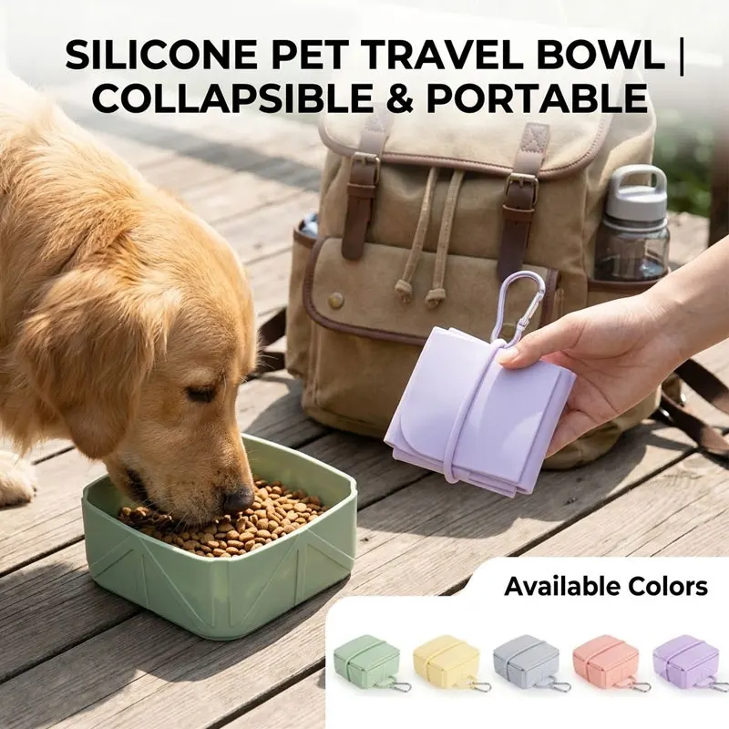Foldable Silicone Pet Travel Bowl with Aluminum Hook Portable Dogs Cats Feeding Water Bowl for Travel Walking Pet Food Container