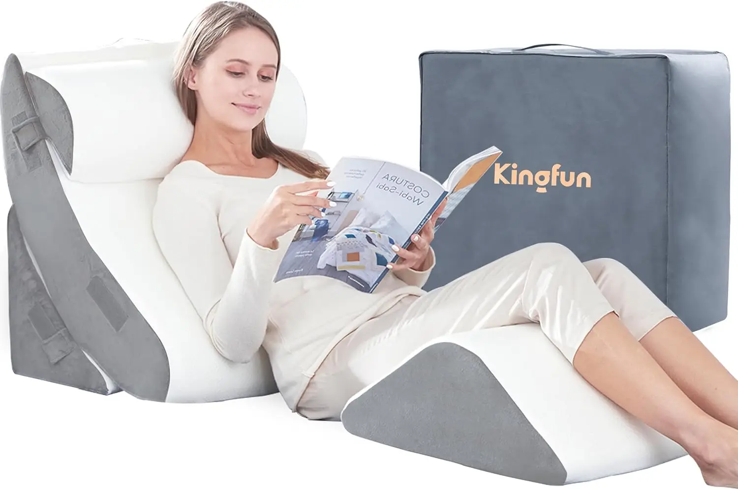 

Memory Foam for Sleeping, Adjustable Leg, Back and Arm Support, Sitting Up and Rest Pillow with Travel Bag