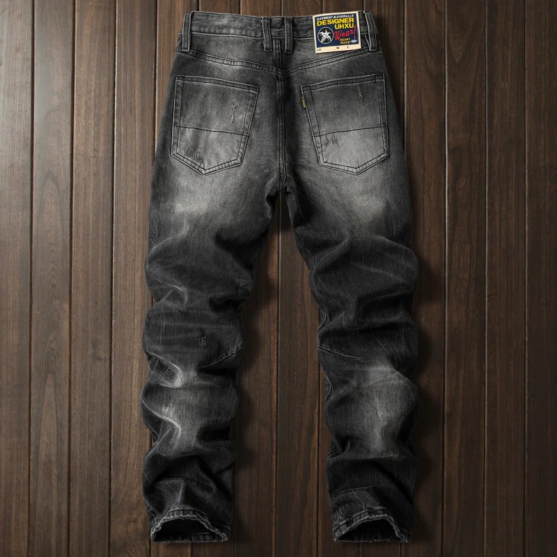 2026 New Dark Gray Jeans Men High-End Solid Tailoring Straight Leg American Style Casual All-match Fashion Denim Pants